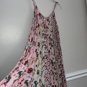 Umgee Floral Print Dress with Pink and Green Accents